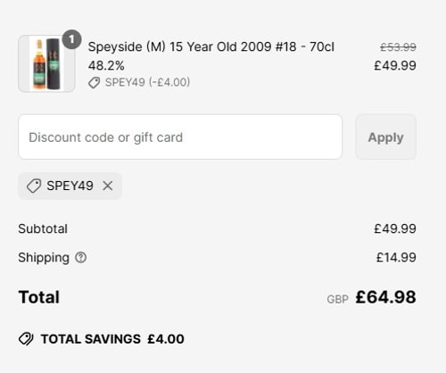 proof of working The Really Good Whisky Company discount codes SPEY49