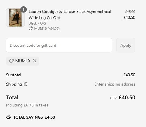 proof of working H&L Fashions discount codes Mum10