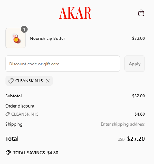 proof of working AKAR Skin coupon codes CLEANSKIN15