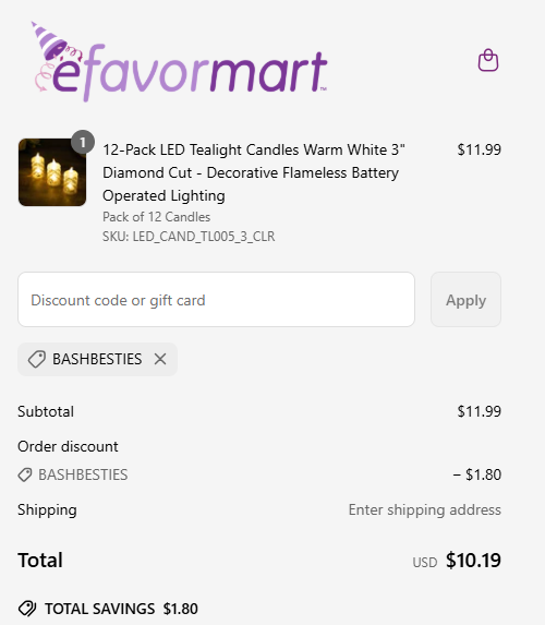 proof of working eFavormart discount codes BASHBESTIES