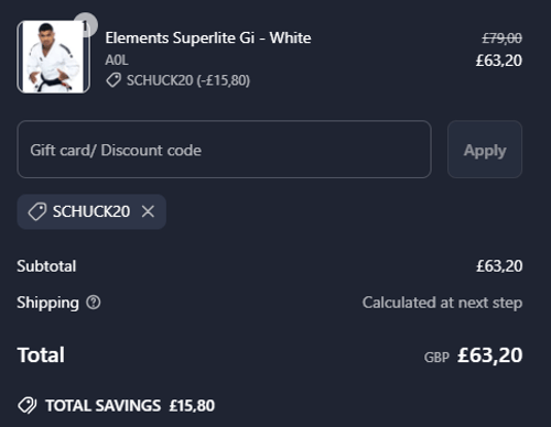 proof of working Tatami Fightwear discount codes SCHUCK20