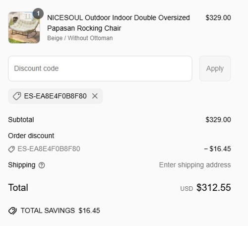 proof of working Nicesoul Furniture discount codes ES-EA8E4F0B8F80