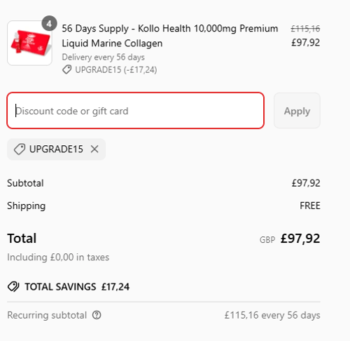 proof of working Kollo Health discount codes UPGRADE15