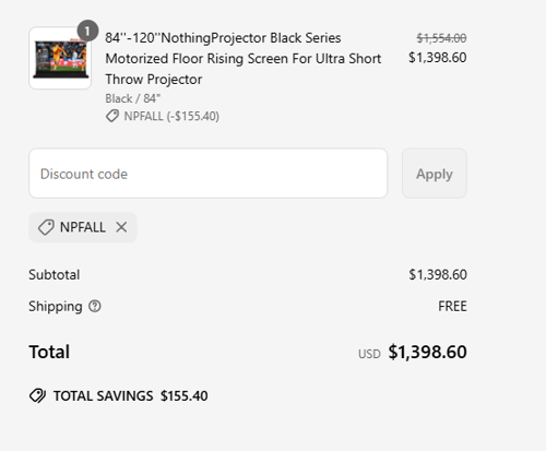 proof of working Nothing Projector discount codes NPFALL 