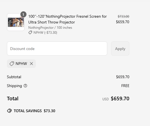 proof of working Nothing Projector discount codes NPHW
