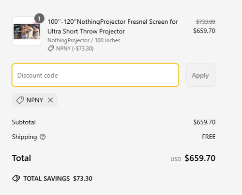 proof of working Nothing Projector discount codes NPNY