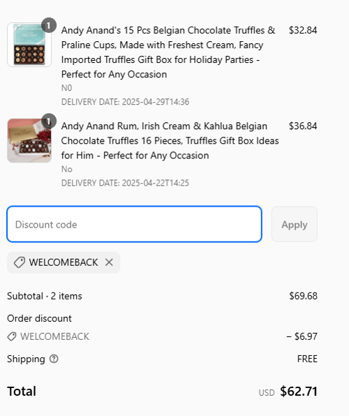 proof of working Andy Anand coupon codes WELCOMEBACK