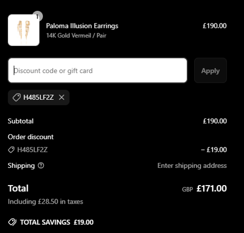 proof of working Aaria London discount codes H485LF2Z