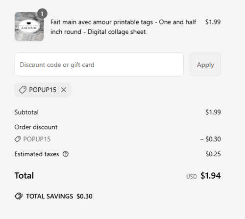 proof of working Bonjour Handmade coupon codes POPUP15