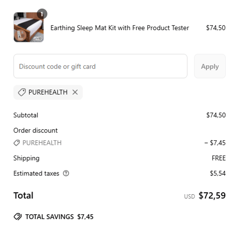 proof of working Earthing discount codes PUREHEALTH