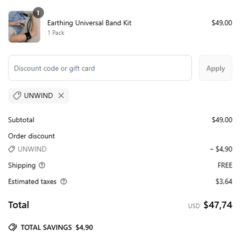 proof of working Earthing discount codes UNWIND