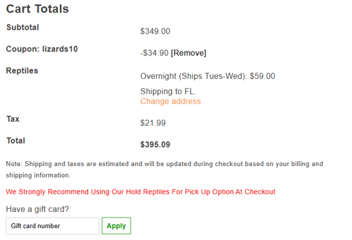 proof of working XYZReptiles coupon codes LIZARDS10