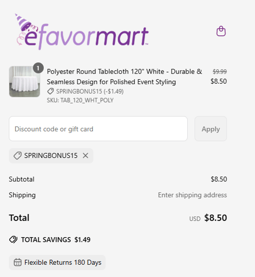 proof of working eFavormart discount codes SPRINGBONUS15
