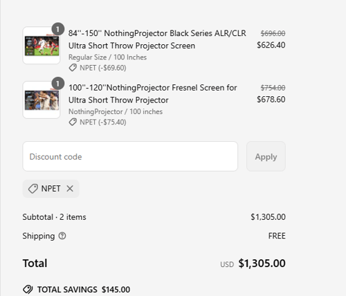 proof of working Nothing Projector discount codes NPET