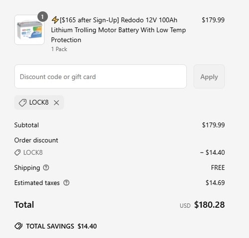 proof of working Redodo Power coupon codes LOCK8