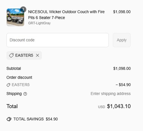 proof of working Nicesoul Furniture discount codes EASTER5