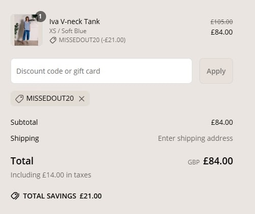 proof of working Vivere London discount codes MISSEDOUT20