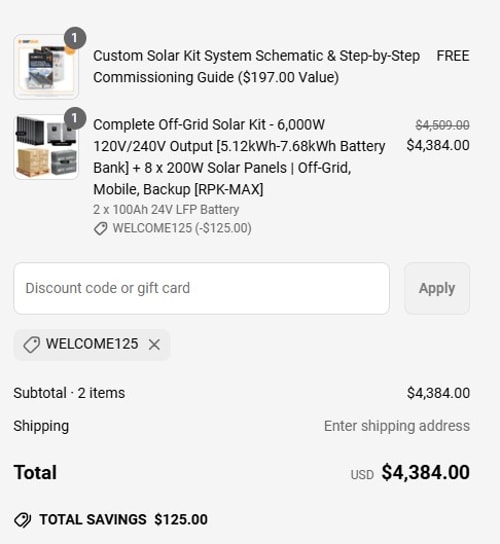 proof of working ShopSolar discount codes WELCOME125