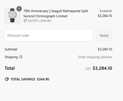 proof of working Seagull Watches discount codes EASTER
