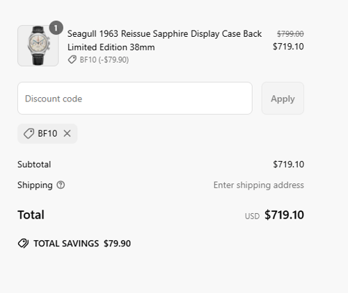 proof of working Seagull Watches discount codes BF10