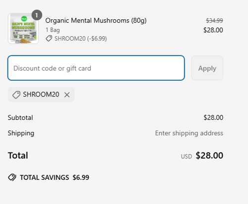 proof of working Maju Superfoods coupon codes SHROOM20