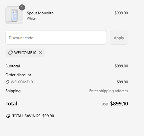 proof of working Spout Water discount codes WELCO✱✱✱✱