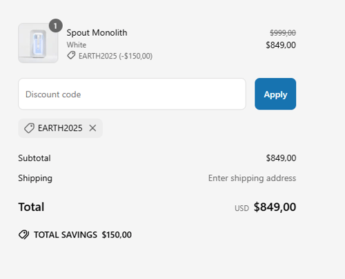 proof of working Spout Water discount codes EARTH2025