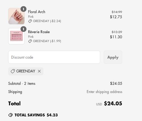 proof of working VSALON discount codes GREENDAY