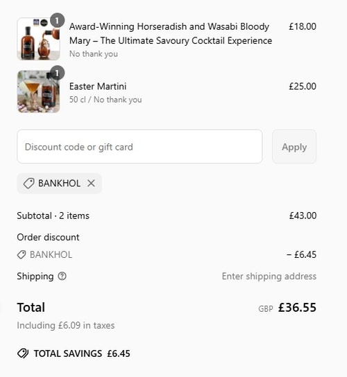 proof of working Bottle Bar and Shop discount codes BANKHOL