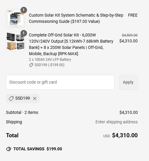proof of working ShopSolar discount codes SSD199