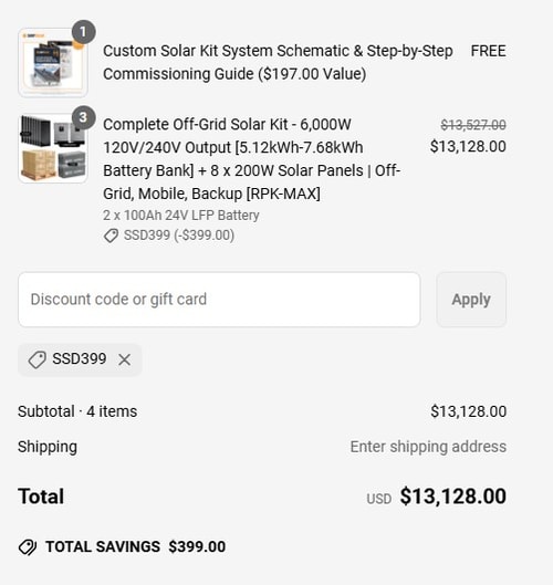 proof of working ShopSolar discount codes SSD399