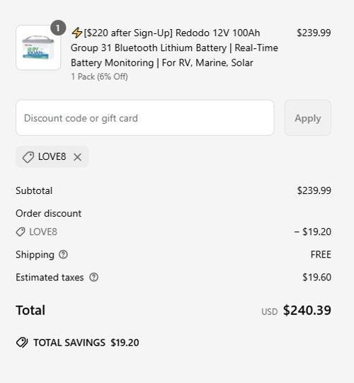 proof of working Redodo Power coupon codes LOVE8