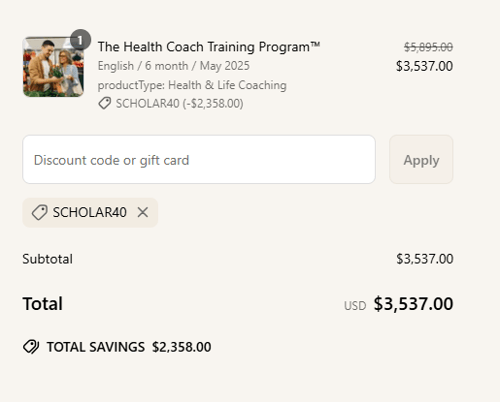 proof of working Institute for Integrative Nutrition discount codes SCHOLAR40