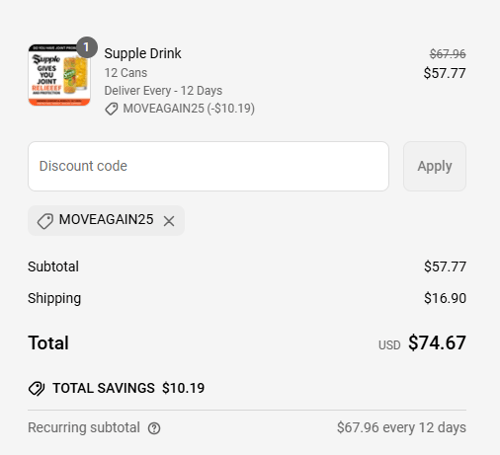proof of working Supple coupon codes MOVEAGAIN25