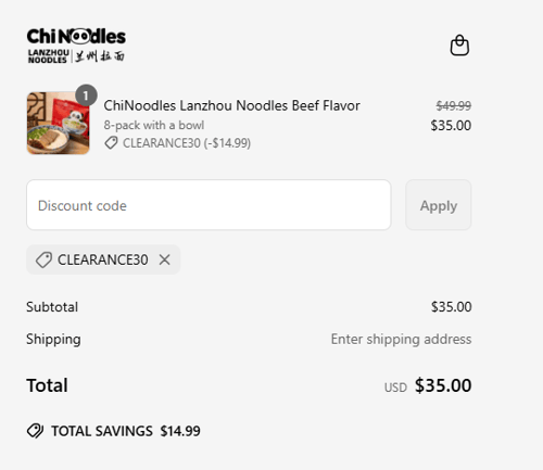 proof of working ChiNoodles coupon codes Clearance30