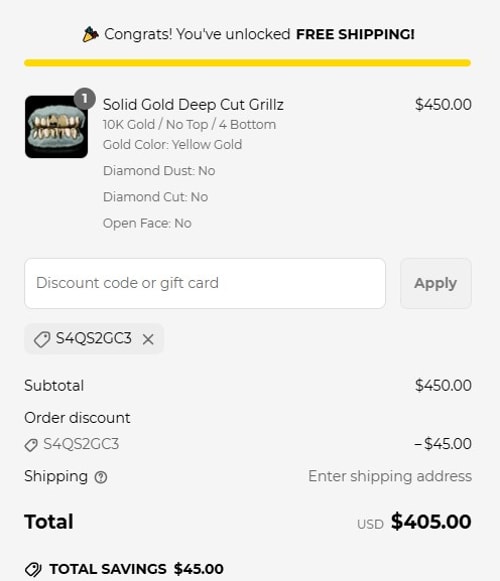 proof of working Custom Gold Grillz discount codes S4QS2GC3