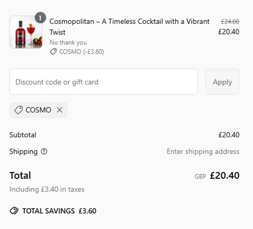 proof of working Bottle Bar and Shop discount codes COSMO
