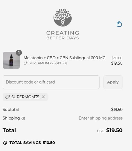 proof of working Creating Better Days discount codes SUPERMOM35
