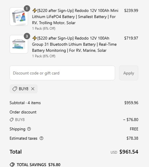 proof of working Redodo Power coupon codes BUY8