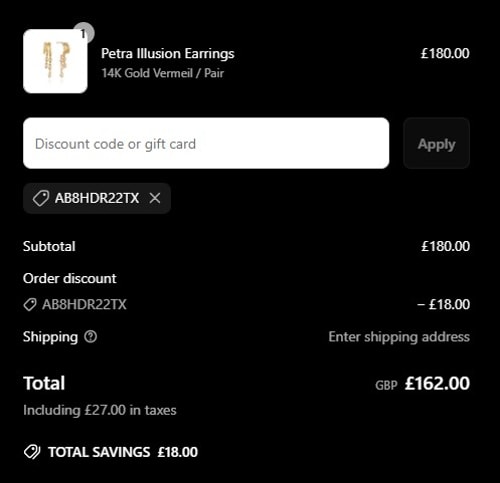 proof of working Aaria London discount codes AB8HDR22TX