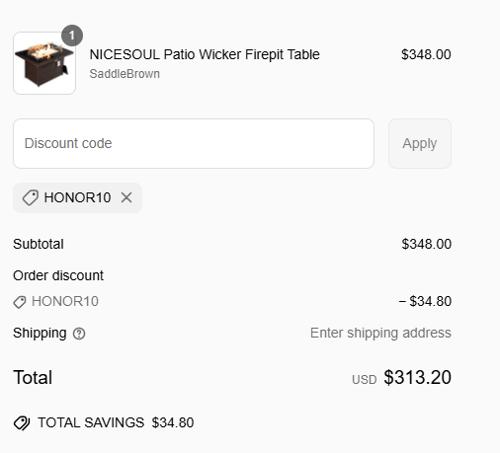 proof of working Nicesoul Furniture discount codes HONOR10