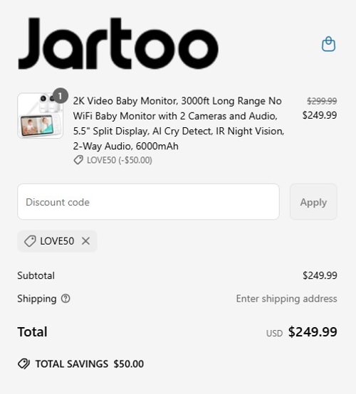proof of working Jartoo coupon codes LOVE50