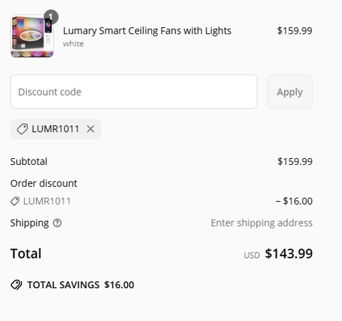 proof of working Lumary discount codes LUMR1011