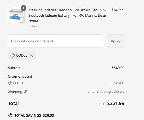 proof of working Redodo Power coupon codes CODE8