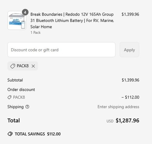 proof of working Redodo Power coupon codes PACK8
