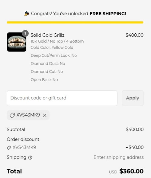 proof of working Custom Gold Grillz discount codes XVS43MK9