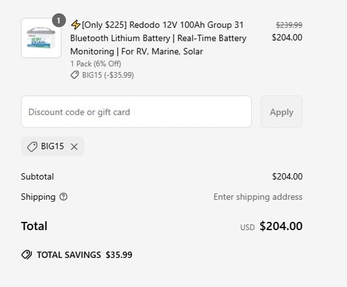 proof of working Redodo Power coupon codes BIG15