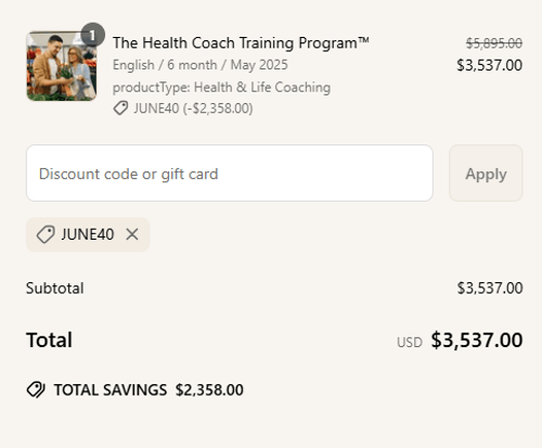 proof of working Institute for Integrative Nutrition discount codes JUNE40