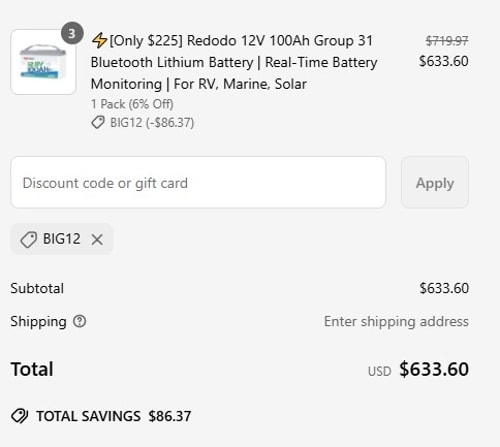 proof of working Redodo Power coupon codes BIG12