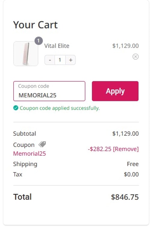 proof of working Vital Red Light discount codes MEMORIAL25